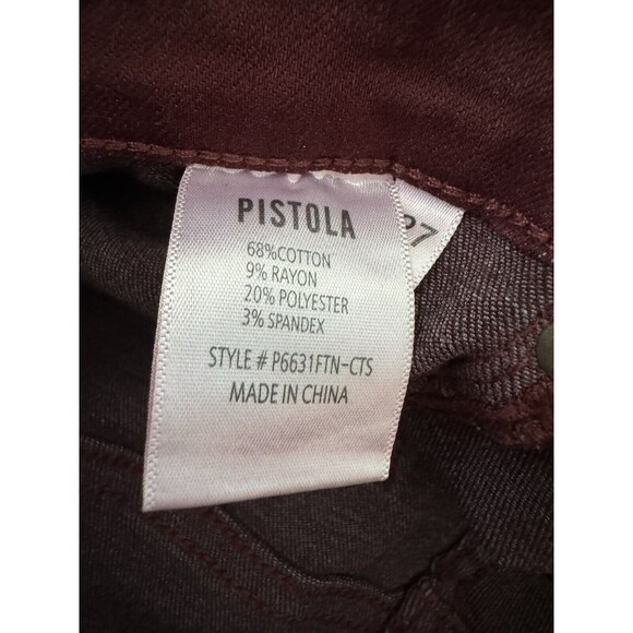 Pistola Maroon Coated Metallic Raw Hem Skinny Jeans Size 27 Punk Grunge Pants - Picture 11 of 11